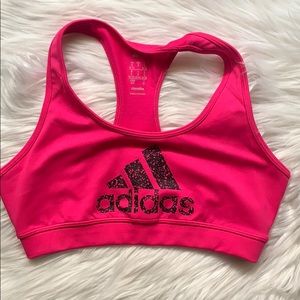 Adidas Bright Pink/Black Logo Climalite Sports Bra